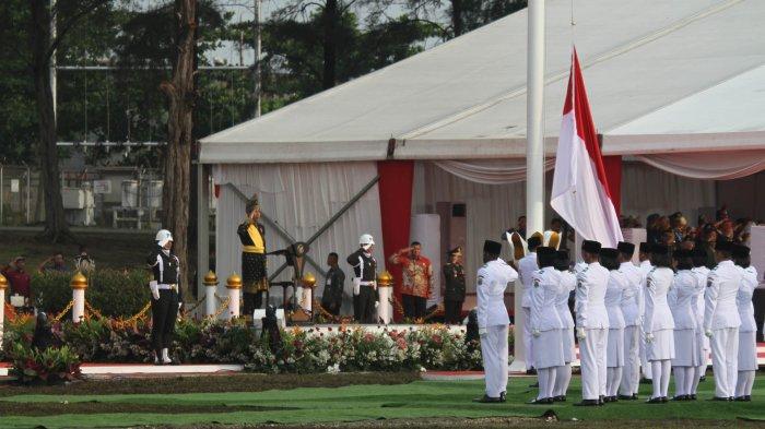 Sejumlah rangkaian acara memeriahkan peringatan Hari Lahir Pancasila (Harlah) 2024 di Lapangan Garuda Pertamina Hulu Rokan di Dumai, Sabtu (1/6/2024). (TRIBUN PEKANBARU/THEO RIZKY).