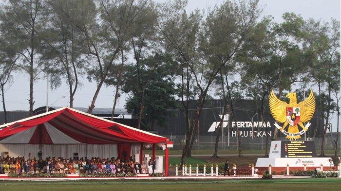 Sejumlah rangkaian acara memeriahkan peringatan Hari Lahir Pancasila (Harlah) 2024 di Lapangan Garuda Pertamina Hulu Rokan di Dumai, Sabtu (1/6/2024). (TRIBUN PEKANBARU/THEO RIZKY).