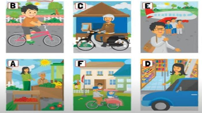 ILUSTRASI KUNCI JAWABAN : Kunci Jawaban Bahasa Inggris Kelas 4 Halaman 123 Look and Match Unit 11 How Do You Go to School