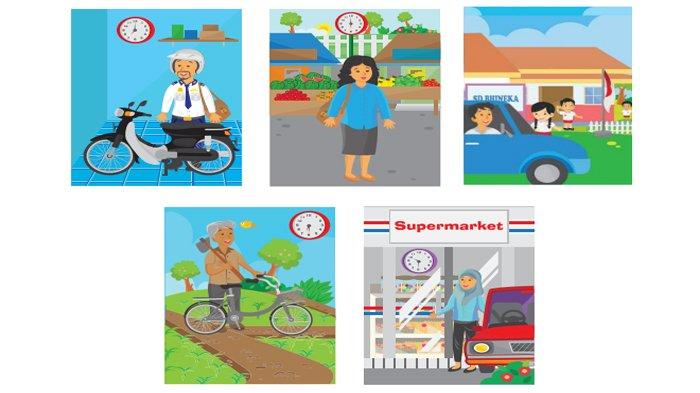 ILUSTRASI KUNCI JAWABAN : Kunci Jawaban Bahasa Inggris Kelas 4 Halaman 132 Look and Write Unit 12 He Goes to School by Bike