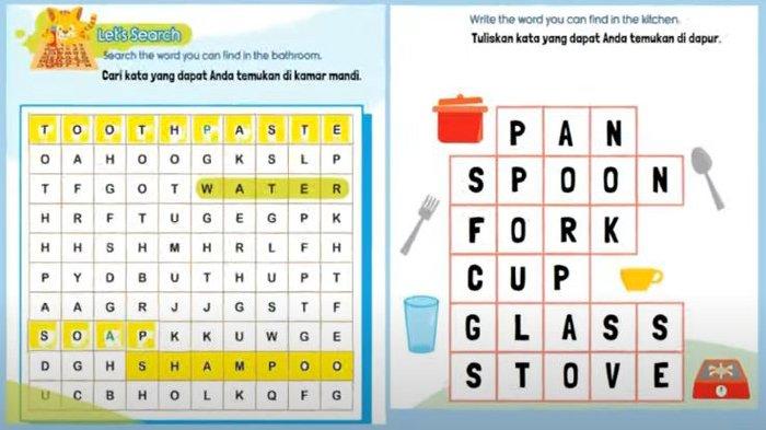 Kunci Jawaban Bahasa Inggris Kelas 4 Halaman 58 59 Search The Word You Can Find In The Bathroom