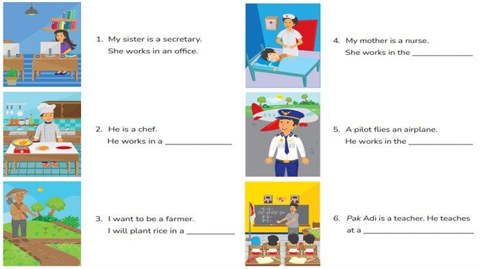 ILUSTRASI KUNCI JAWABAN : Kunci Jawaban Bahasa Inggris Kelas 6 Halaman 111 112 Look and Write Unit 10 I Want To Be a Pilot