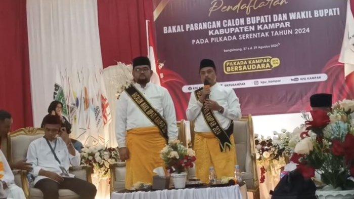 Pendaftaran Bapaslon Bupati dan Wakil Bupati Kampar, Repol-Rahmad Jevary Juniardo di KPU Kampar, Kamis (29/8/2024)