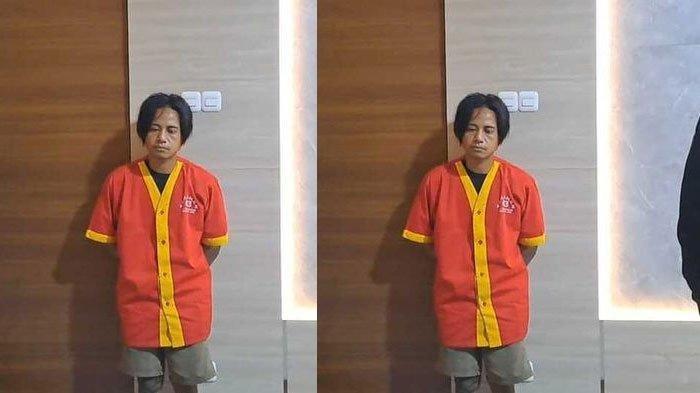 Andi Rumbayan (37), tersangka pembunuhan wanita dalam koper saat ditampilkan dalam press rilis di aula Mapolda Sulsel, Jalan Perintis Kemerdekaan, Kota Makassar, Sulsel, Senin (19/8/2024).