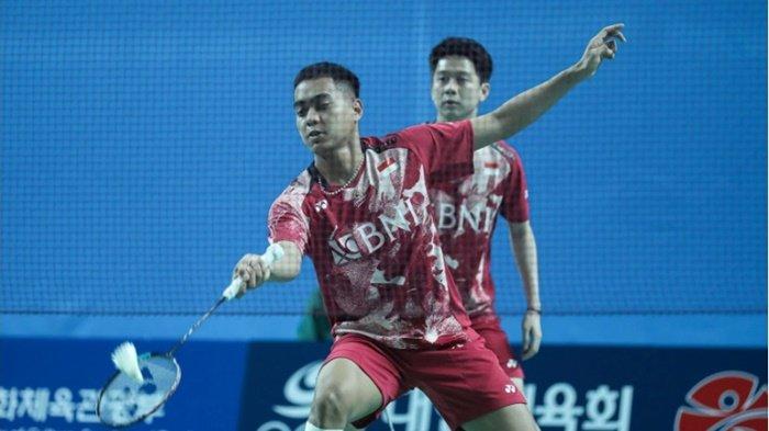 Aksi Kevin Sanjaya/Rahmat Hidayat di Korea Masters 2023