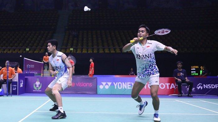Aksi Yeremia Rambitan (kiri) dan Rahmat Hidayat (kanan) saat mengembalikan shuttle cock belum lama ini. Rahmat/Yere mulus di Sri Lanka International Challenge 2024