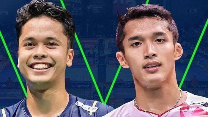 Anthony Sinisuka Ginting (kiri) dan Jonatan Christie (kanan).