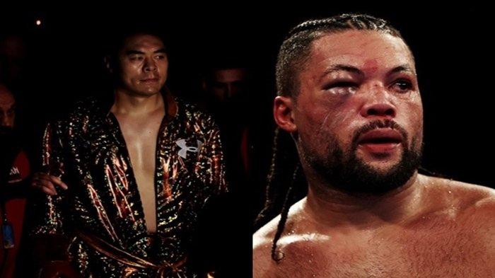 Kolase Zhilei Zhang (kiri) dan Joe Joyce (kanan). Joe Joyce babak belur dihantam Zhilei Zhang