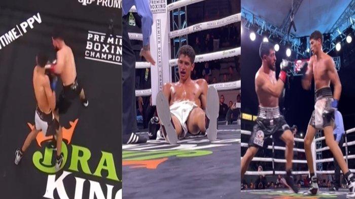 Kolase duel Sebastian Fundora vs Brian Mendoza. Mendoza berhasil mengalahkan Fundora dengan KO