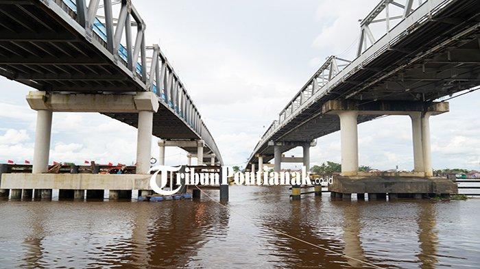 Kondisi pembangunan duplikasi jembatan kapuas I sudah tersambung, di Kelurahan Benua Melayu Laut, Kota Pontianak, Selasa, 16 Januari 2024.