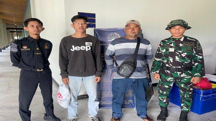 dua anggota Satgaa Pamtas Yonkav 12/BC saat berhasil cegat dua PMI Nonprosedur melaluojalur tikus di sektor kanan PLBN Aruk. Ds. Aruk Kec. Sajingan Besar Kab. Sambas pada Sabtu 28 September 2024, kemudian penangan lebih lanjut, Satgas Yonkav 12/BC k melimpahkannya ke imigrasi