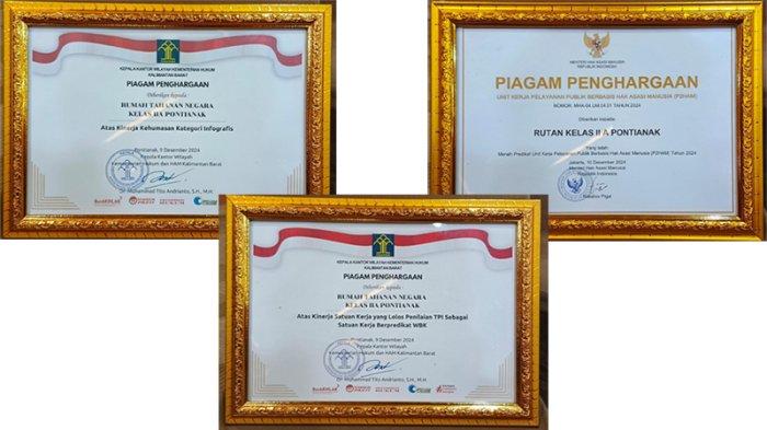 Rumah Tahanan Negara (Rutan) Kelas IIA Pontianak berhasil meraih tiga penghargaan dari acara Refleksi Akhir Tahun yang diselenggarakan Kantor Wilayah Kementerian Hukum dan HAM (Kemenkumham) Kalbar, Kamis 12 Desember 2024 di Hotel Golden Tulip, Kota Pontianak.