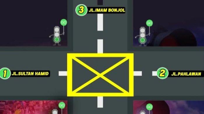 Simulasi urutan lampu lalu lintas di kawasan Perempatan Garuda, Pontianak per Sabtu 16 September 2023.