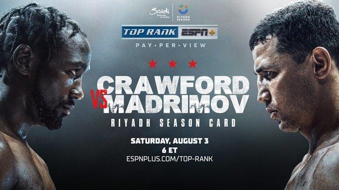 Flayer Tinju Dunia Terence Crawford vs Israil Madrimov Minggu 4 Agustus 2024
