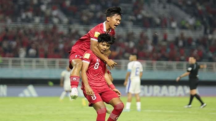 Selebrasi pemain Timnas U17 Indonesia saat laga melawan Panama di laga Piala Dunia U17 2023.