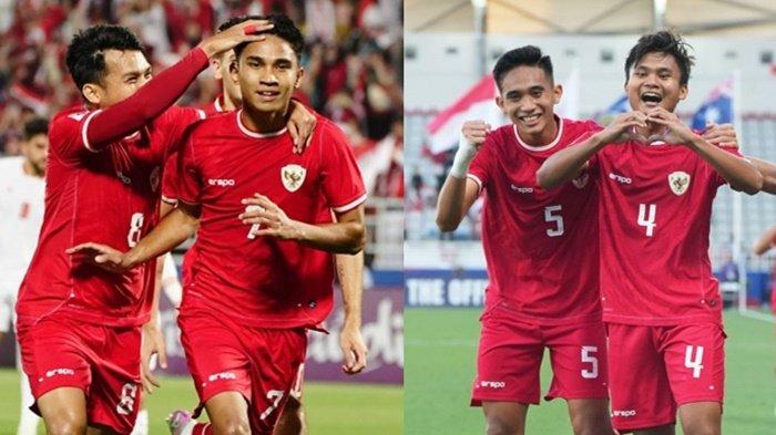 Kolase pemain Timnas Indonesia, Witan Sulaiman dan Marselino Ferdinan (kiri), Rizky Ridho dan Komang Teguh (kanan).