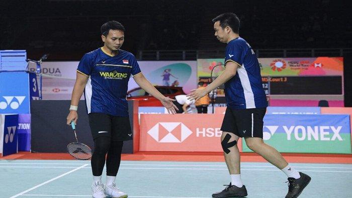 Ahsan/ Hendra saat tampil di BWF World Tour belum lama ini. The Daddies julukannya tumbang di 8 Besar Canada Open 2023
