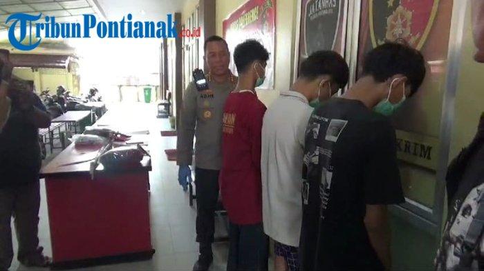 Polresta Pontianak saat konfrensi pers penangkapan 3 tersangka pelaku tawuran yang menewaskan seorang remaja putra di Pontianak Utara. Kamis 28 November 2024. Tribun Pontianak Ferryanto.