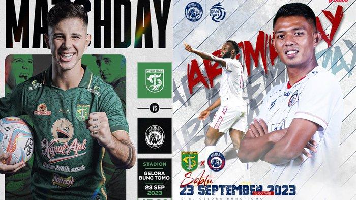 Persebaya Surabaya vs Arema FC akan bertanding di Stadion Gelora Bung Tomo, Surabaya dalam laga lanjutan Liga 1 2023/2024 pekan ke-13 pada Sabtu (23/9) sore ini.