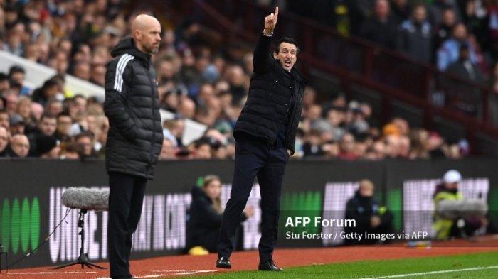 Erik ten Hag dan Unai Emery saat mendampingi tim mereka dalam laga Aston Villa vs Manchester United di Villa Park, 26 November 2022. (Photo by Stu Forster/Getty Images)