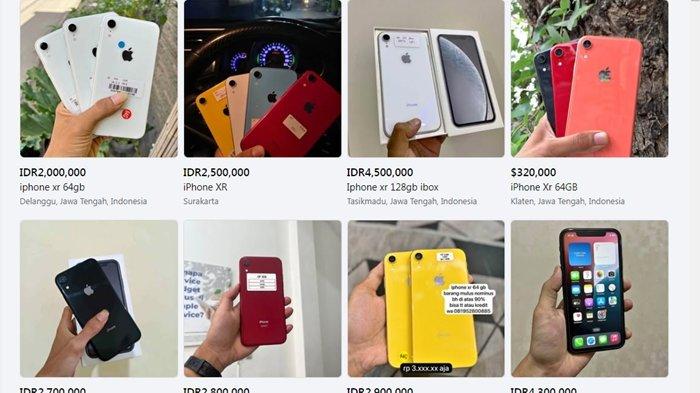 HARGA IPHONE BEKAS - Harga pasaran Apple iPhone bekas di Solo, Jawa Tengah, pada Rabu (9/7/2025). Harga pasaran ini diambil dari Marketplace Facebook. (Facebook)