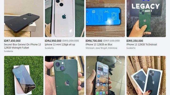 HARGA IPHONE BEKAS - Harga pasaran Apple iPhone bekas di Solo, Jawa Tengah, pada Selasa (8/7/2025). Harga pasaran ini diambil dari Marketplace Facebook.