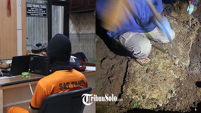 DIPERIKSA POLISI - J (34) pembunuh wanita yang jasadnya ditemukan terkubur dan ditimpa cor di Ngadirojo, Wonogiri. J mengaku alasannya membunuh korban adalah karena tak bisa menyanggupi permintaan korban yang mengajaknya menikah. Keduanya memang sempat menjalin asmara.