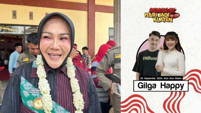 Kolase Bupati Klaten Sri Mulyani dan Poster Pentas Musik Gilga Sahid dan Happy Asmara.