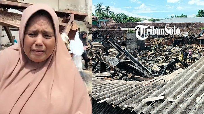 Pedagang Pasar Karanggede Boyolali menangis, dia melihat kondisi kiosnya yang ikut terbakar, Senin (4/11/2024).