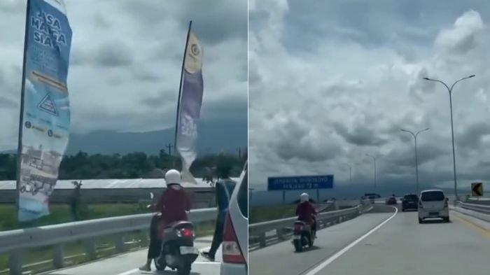 LINTASI TOL : Pengendara motor yang masuk ruas jalan tol Solo-Jogja di Gerbang Tol Prambanan, Kabupaten Klaten viral di media sosial, Senin (31/3/2025). Pengendara itu tidak melihat adanya rambu-rambu sehingga masuk ke ruas jalan tol Solo-Jogja.