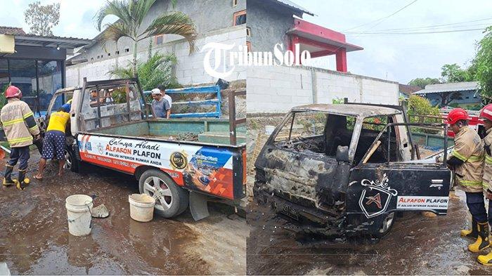 Petugas Damkar memadamkan api yang membakar pikap di Desa Urutsewu, Kecamatan Ampel, Jumat (1/11/2024)
