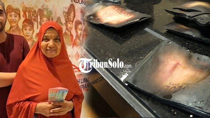 KOLASE FOTO : Soud binti Abdul Kadir Al Jufri tersenyum pasca uangnya yang terdampak kebakaran gudang rosok di Pasar Kliwon Solo bisa diganti BI (kiri). Kondisi uang milik Soud yang hangus gegara kobaran api (kanan).