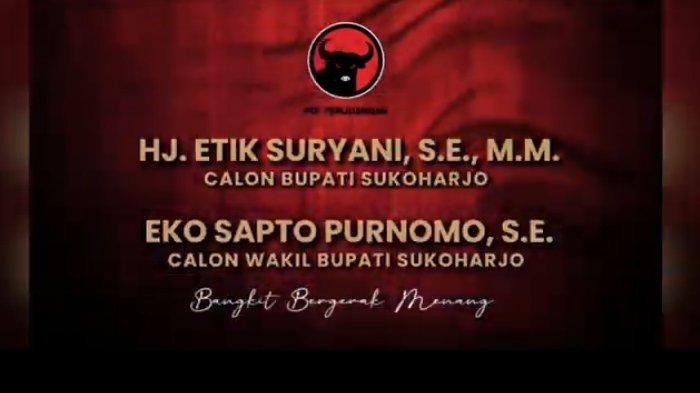 Tangkapan layar rekomendasi untuk Etik Suryani dan Eko Sapto dari DPP PDIP.