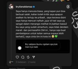 Tangkapan layar unggahan story Instagram gelandang Persebaya Surabaya Brylian Aldama.