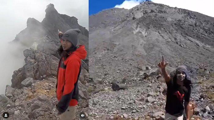 PENDAKI MERAPI VIRAL - Tangkapan layar video pendaki di puncak gunung Merapi yang viral di media sosial. Aksi pendaki itu dikecam banyak pihak lantaran nekat mencapai puncak Gunung Merapi meski saat itu statusnya masih Siaga (Level III). Diketahui seluruh jalur pendakian Gunung Merapi masih ditutup untuk umum sejak status siaga ditetapkan. Artinya, aksi pendakian tersebut tergolong ilegal dan sangat berisiko.