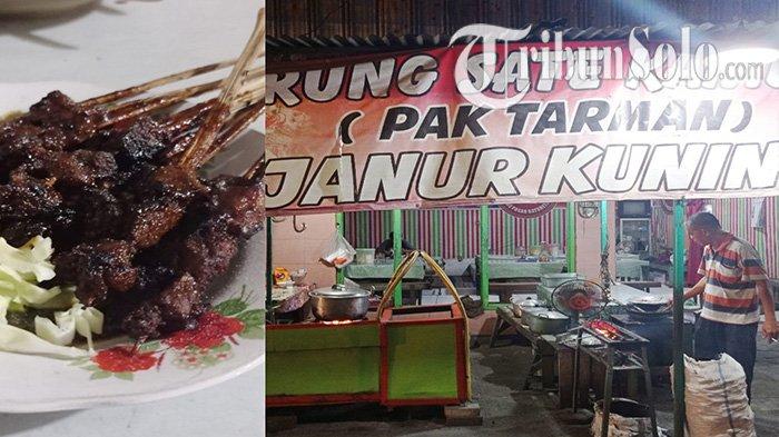 Warung Sate Kambing Janur Kuning Pak Tarman yang buka selama 24 jam nonstop di Batu Lor, Kecamatan Baturetno, Wonogiri atau di sebelah selatan Pasar Bung Karno.