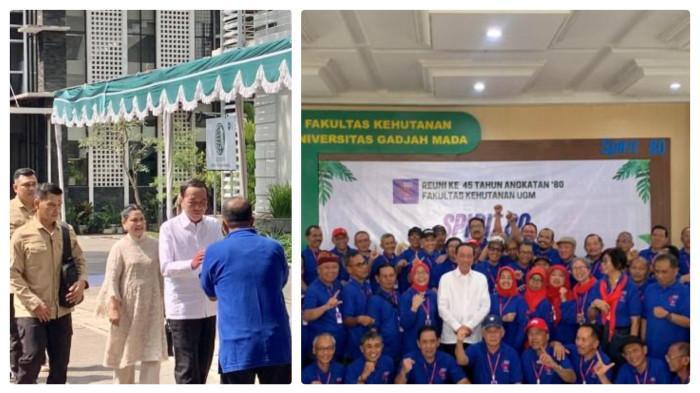 REUNI UGM : Presiden ketujuh RI, Joko Widodo, menghadiri reuni ke-45 Angkatan 1980 Fakultas Kehutanan Universitas Gadjah Mada (UGM) di Yogyakarta, Sabtu (26/7/2025). Rekan seangkatan siap jadi saksi keaslian ijazah Jokowi.