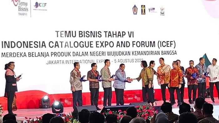 Temu Bisnis Tahap VI Indonesia Catalogue Expo and Forum (ICEF) di Jakarta International Expo, Kamis (3/8/2023).
.