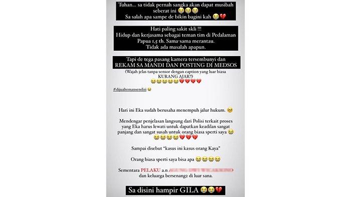 Curhatan korban yang diunggah dalam story Instagram pribadi.