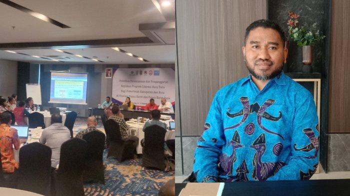 Workshop UNICEF bersama Yayasan KAKI dan Yayasan Nusantara Sejati (kiri). Kepala Kantor Perwakilan UNICEF Tanah Papua Muhammad Aminuddin Ramdan (kanan) saat berada di Aston Hotel, Jalan Ahmad Yani Kota Sorong, Kamis (14/9/2023).