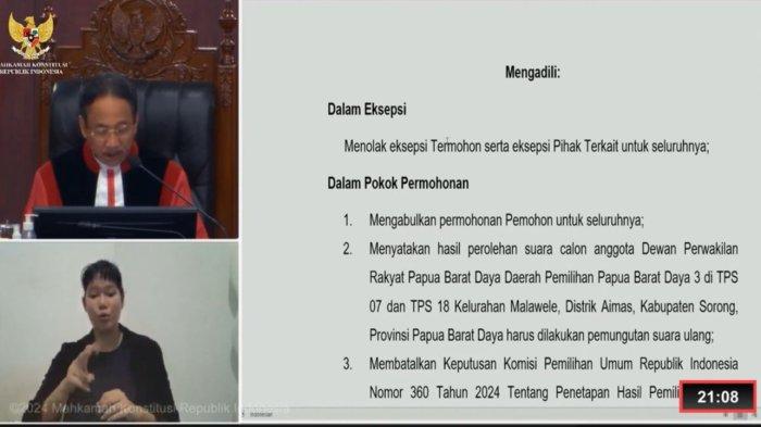 Pembacaan Sidang Pleno Putusan/Ketetapan PHPU Anggota DPR RI, DPD RI, DPRD Provinsi dan DPRD Kabupaten/Kota di gedung MK Jakarta Pusat, pada Kamis (6/6/2024).