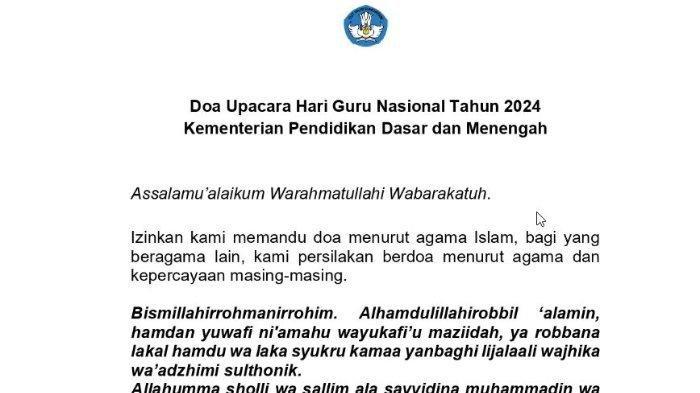 Teks doa upacara Hari Guru Nasional 2024.