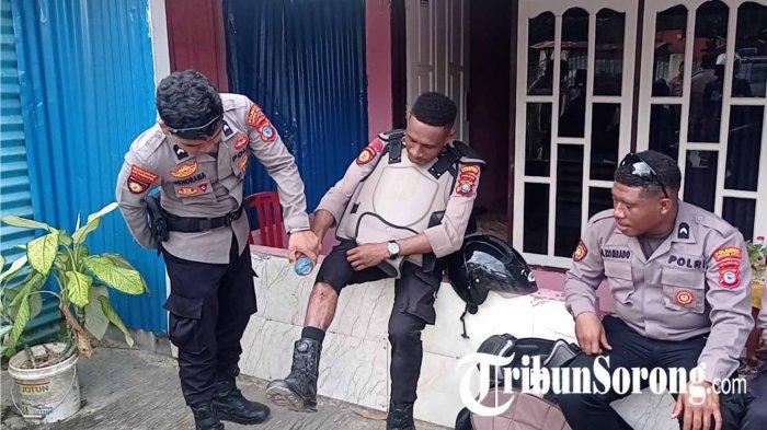 POLISI TERLUKA - Empat personel Polresta Sorong Kota dan Polsek Sorong Timur jadi korban saat redam konflik massa Melati Raya dan Kokoda di Kota Sorong, Papua Barat Daya, Kamis (20/2/2025).(tribunsorong.com/safwan ashari)