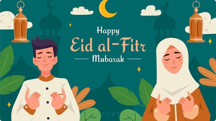 PANTUN IDUL FITRI 1446 H / 2025. Ilustrasi sepasangan suami istri merayakan Idul Fitri 1446 H / 2025. Kumpulan pantun Idul Fitri 1446 H / 2025.