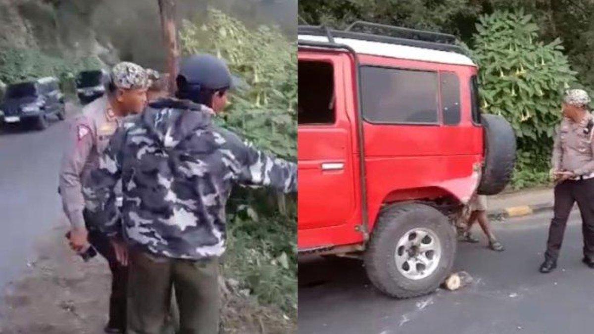 Satlantas Polres Probolinggo melakukan olah TKP kecelakaan jip terperosok ke jurang