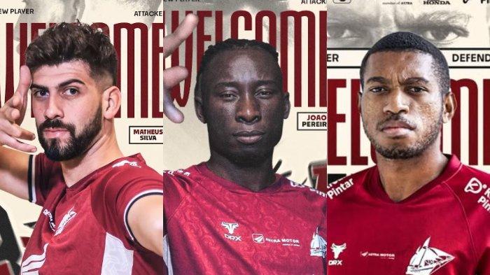 Tiga pemain baru PSM Makassar, penyerang Matheus Silva (kiri), penyerang Albertine Joao Pereira alias Balotelli (tengah) dan winger Karel Ridzald Iek.