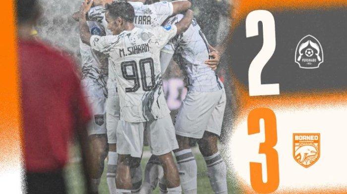 Borneo FC sukses mengalahkan Persikabo 1973 dengan skor 2-3, saat pertandingan pekan ke-25 Liga 1 2023/2024 di Stadion I Wayan Dipta, Gianyar, Bali, Kamis (22/2/2024).