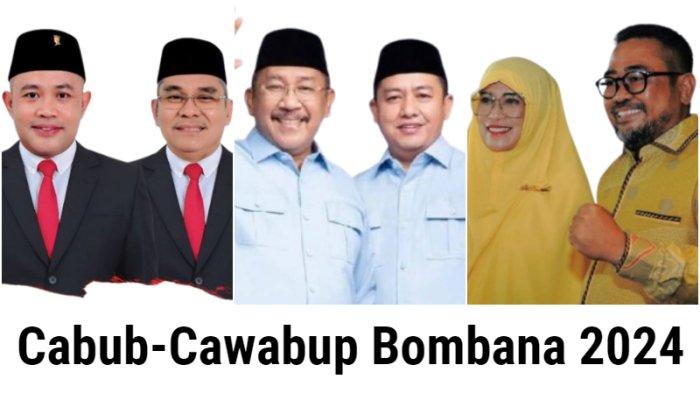 Tiga pasangan calon Bupati Bombana dan Calon Wakil Bombana pada Pemilihan Kepala Daerah atau Pilkada 2024. Tiga paslon di Pilkada Bombana, Sulawesi Tenggara (Sultra), tersebut yakni Hasrat Haji Nabi dan Rifai Gunawas, Burhanuddin dan Ahmad Yani, serta Andi Nirwana Sebbu dan Heryanto.