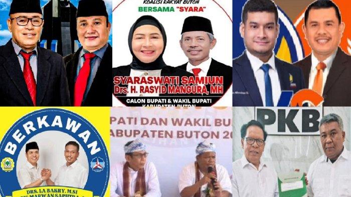 Berikut 6 pasangan Calon Bupati Buton dan Calon Wakil Bupati pada Pemilihan Kepala Daerah atau Pilkada Buton 2024 di Sulawesi Tenggara (Sultra). Mereka yakni La Ode Naane dan Akalim, Syaraswati Samiun dan Rasyid Mangura, La Bakry dan Aris Marwan Saputra, Basiran dan La Ode Rafiun, Bere Ali dan LM Sumarlin, serta Alvin Akawijaya Putra dan Syarifuddin Saafa.