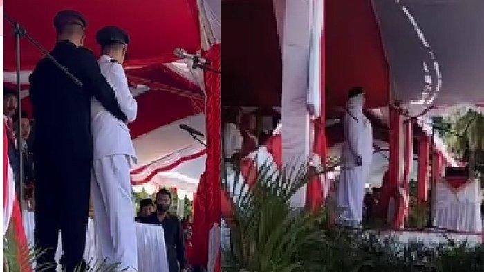 Berikut ini kondisi Bupati Wakatobi Haliana usai oleng saat upacara HUT Kemerdekaan RI-78. Dengan sigap sang Wakil Bupati Wakatobi, Ilmiati Daud menggantikan posisi Haliana yang oleng.